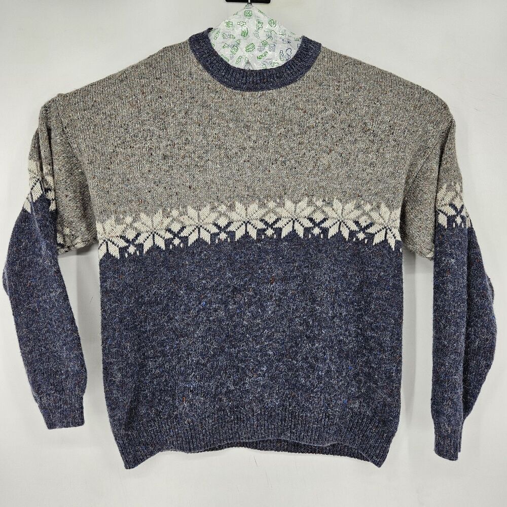 Vintage Etchings Sweater Mens Large Gray‎ Blue Crew Neck Long Sleeve Pullover L